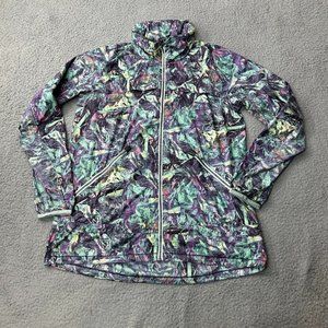 LULULEMON Jacket Womens 10 Green Purple Leaf Windbreaker Packable Hooded Coat